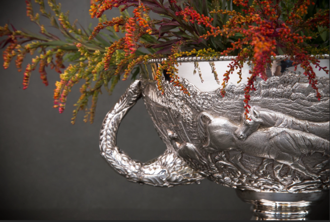 Nāt candy box on tray —, Indian Silver